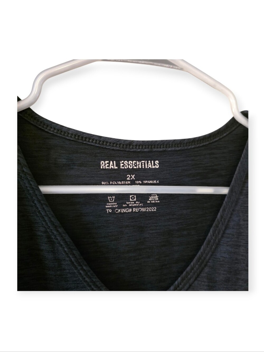 Real Essentials Black Charcoal V Neck Activewear Top 2X - Picture 3 of 5